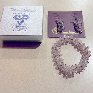Preimer Designs stretchable, pink bracelet and matching dangling earrings